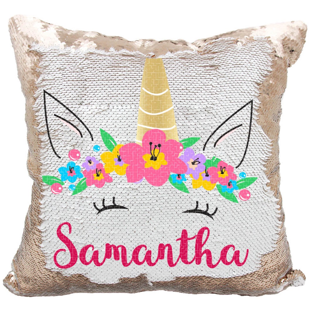 Unicorn Sequin Pillow 17x17 Personalized Unicorn Mermaid Etsy