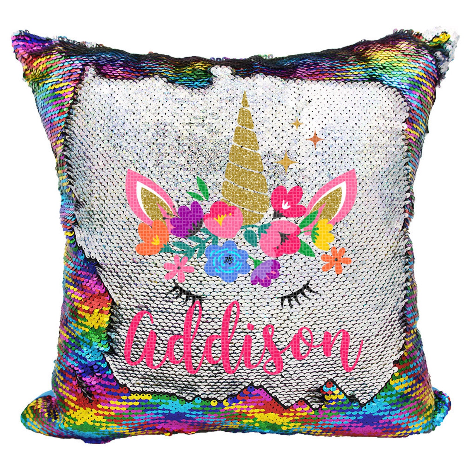 Unicorn Sequin Pillow Unicorn Pillow Personalized Unicorn Etsy