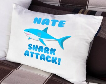 Personalized Shark Attack Pillow Case, Personalized Pillow Customized Pillowcase for Boys