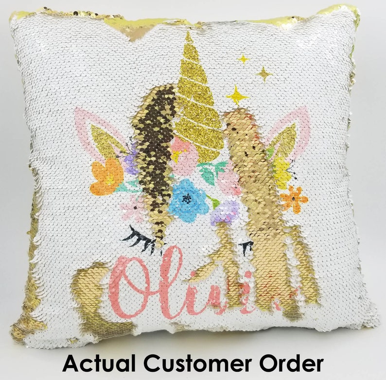 Unicorn Sequin Pillow Unicorn Pillow Personalized Unicorn Etsy
