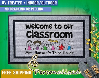 Personalized Classroom Teacher Door Mat, Classroom Welcome Mat, Teacher Welcome Door Mat