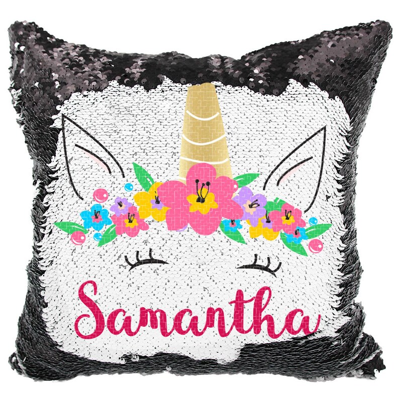 Unicorn Sequin Pillow Personalized Unicorn Mermaid Sequins Etsy