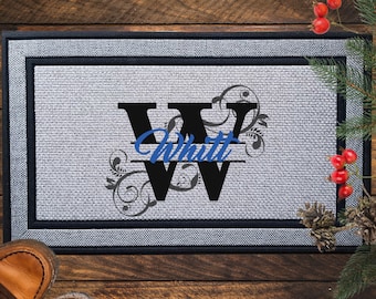 Custom Door Mat, Personalized Welcome Mat, Filigree & Initial Design Door Mat