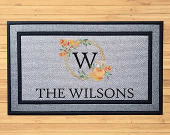 Custom Fall Door Mat, Personalized Autumn Welcome Mat, Family Name Door Mat