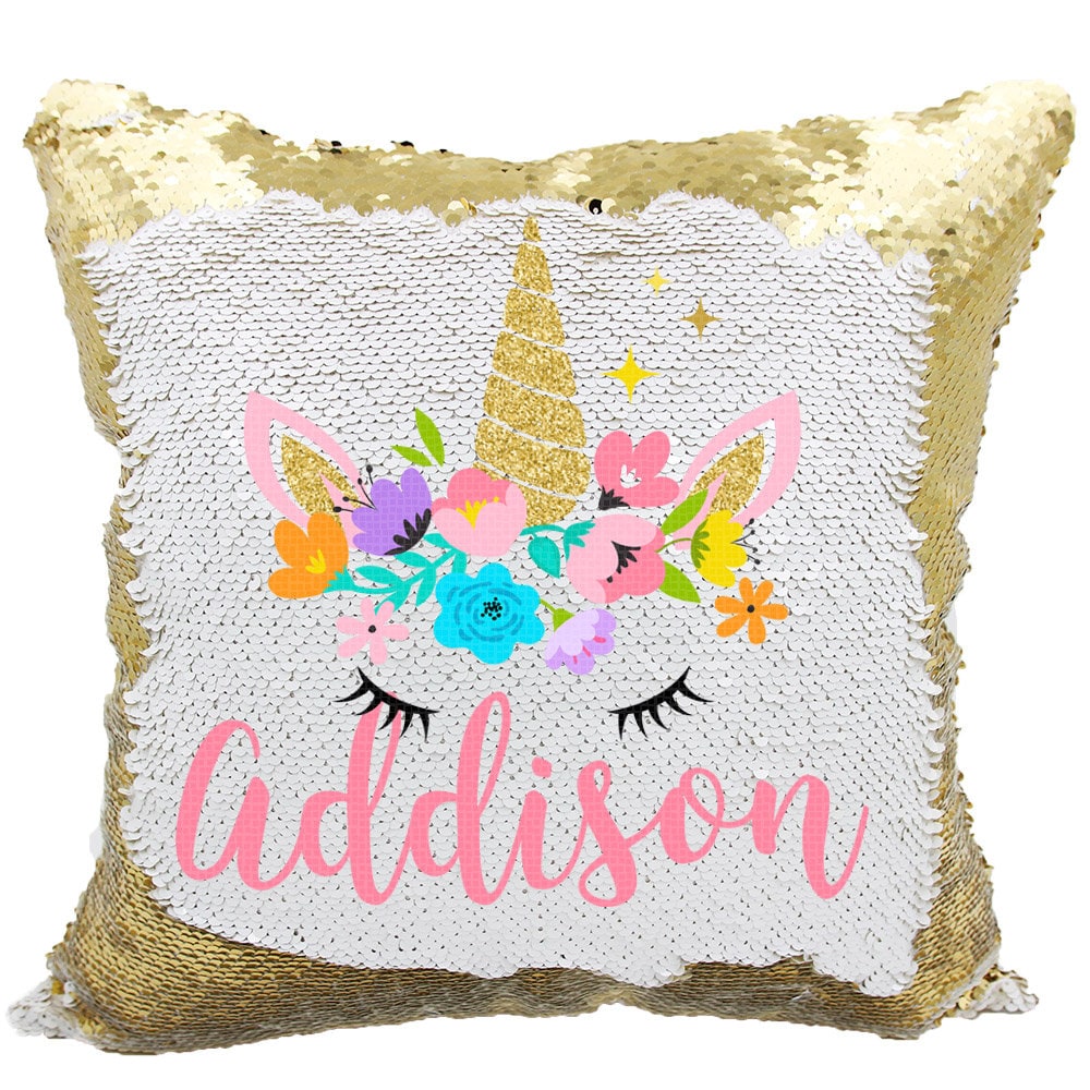 Unicorn Sequin Pillow Unicorn Pillow Personalized Unicorn Etsy