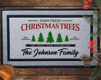 Christmas Trees Door Mat Personalized, Christmas Welcome Door Mat