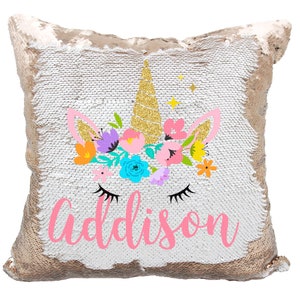 Unicorn Sequin Pillow, 17x17 Unicorn Pillow Personalized, Unicorn Mermaid Sequins Pillow **WITH STUFFING**