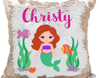 Mermaids Underwater Pillow, 17x17 Mermaid Pillow Sequin, Mermaid Pillow Case, Mermaid Pillow Personalized, Mermaid Pillow Cover