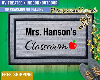 Custom Teacher Door Mat, Classroom Welcome Mat, Teacher Apple Door Mat