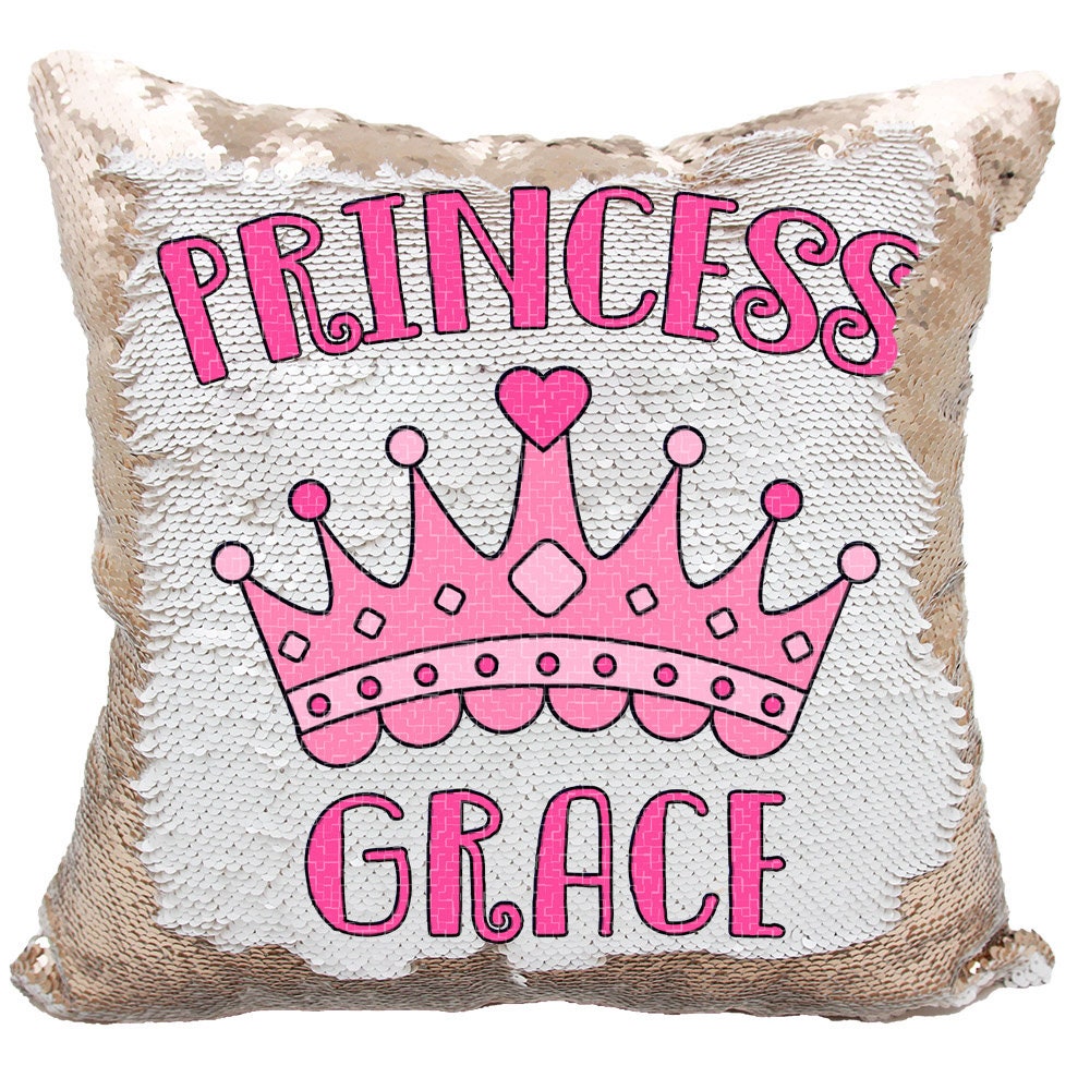 Princess Crown Sequin Pillow Personalized Princess Reversible Etsy
