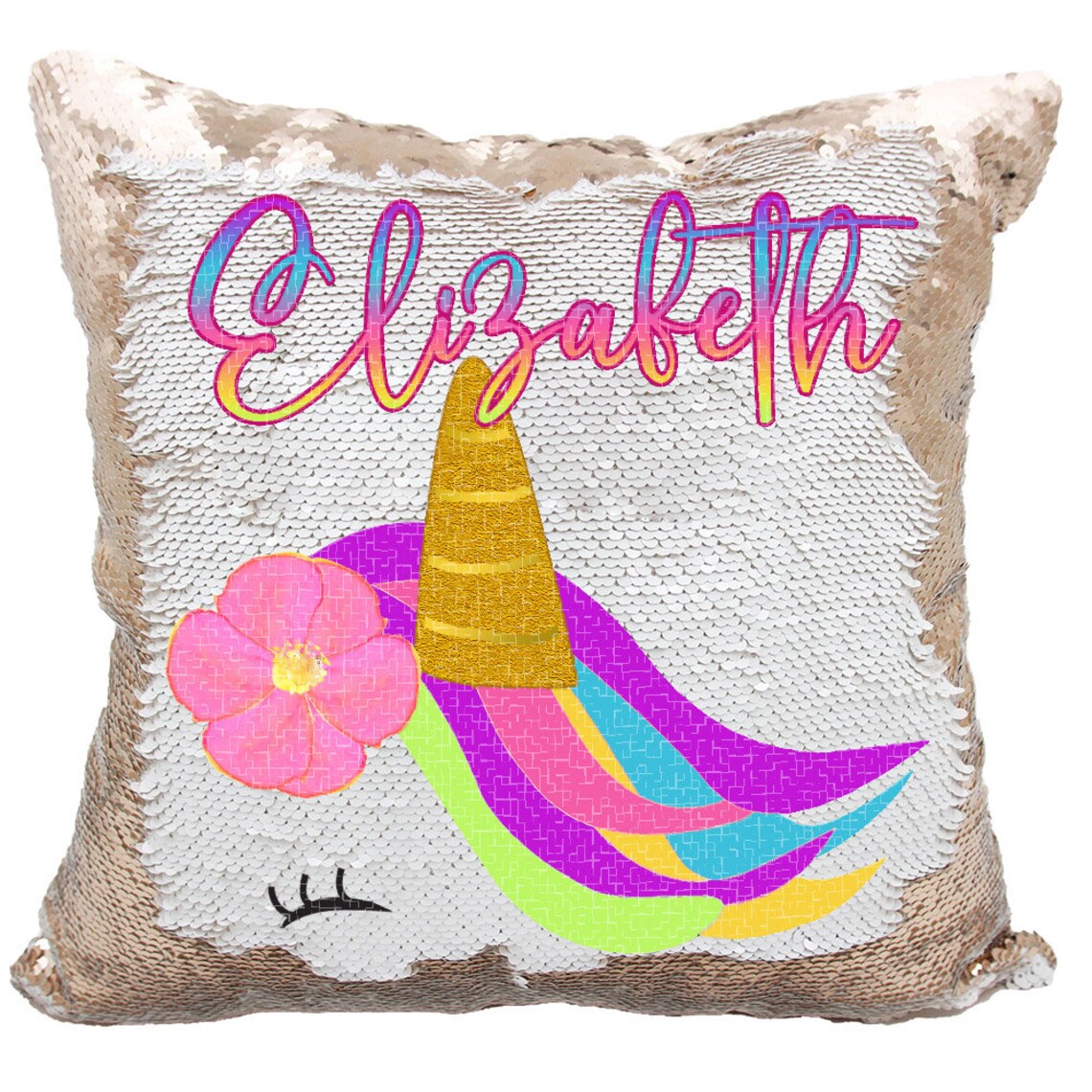 Unicorn Sequin Pillow Personalized Neon Rainbow Unicorn Etsy