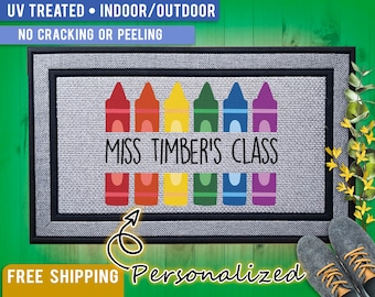Custom Teacher Door Mat, Classroom Welcome Mat, Teacher Crayons XL Door Mat