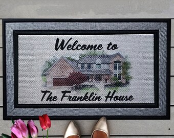 Custom House Portrait Welcome Door Mat, Personalized House From Photo Welcome Mat, XL Doormat