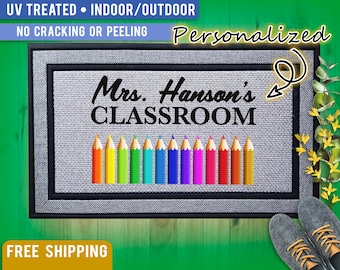 Classroom Welcome Mat, Personalized Welcome Mat, Teacher Crayons Door Mat