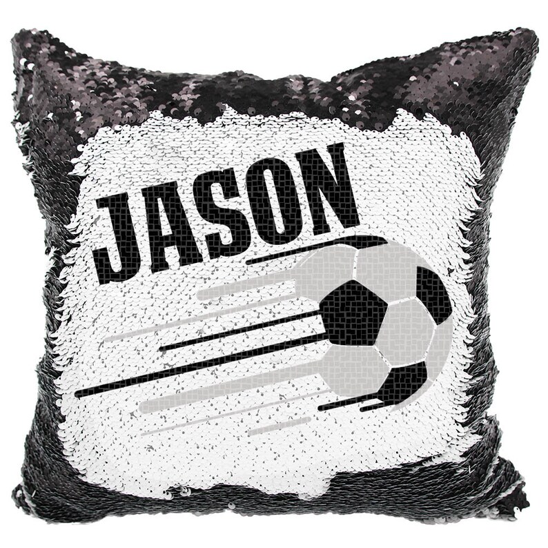 Soccer Sports Pillow Personalized Soccer Reversible Sequin Etsy