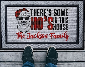 There's some Hos In This House Door Mat Personalized, Christmas Welcome Door Mat