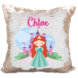 Princess Castle Pillow, 17x17 Princess Reversible Sequin Pillowcase, Personalized Princess Pillow Cover **WITH STUFFING**