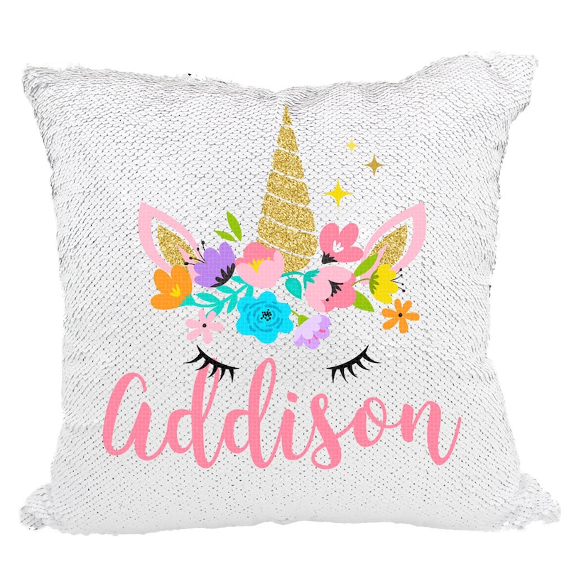 Unicorn Sequin Pillow Unicorn Pillow Personalized Unicorn Etsy