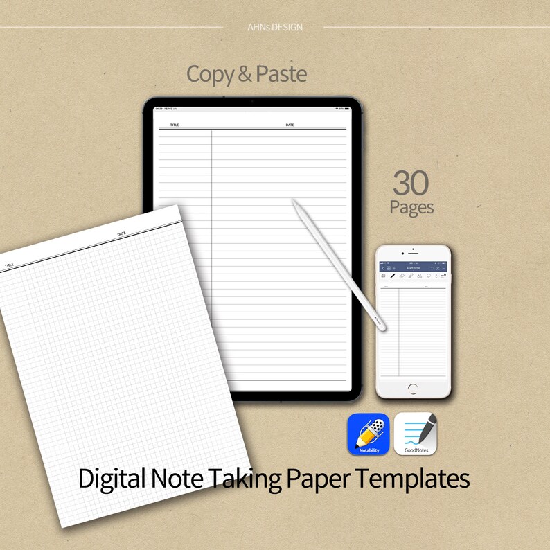 30pagesblack Line Goodnotes Notability Notetaking Paper Etsy