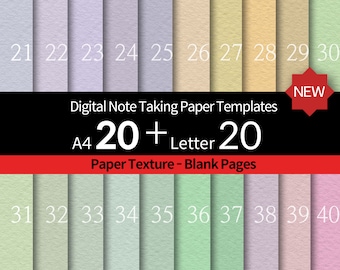 20+20pages[A02]-GoodNotes, Notability NoteTaking Paper Templates-Paper texture- Portrait - Digital notebook - A4, Letter, Stickers, Blank