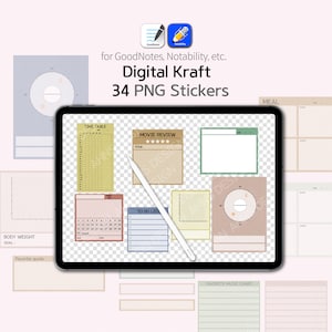 34 Digital Stickers[kraft] - GoodNotes Sticky Notes, Notability Sticky Notes, digital stickers