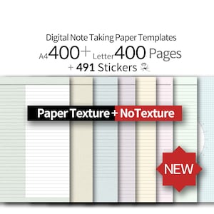 400 + 400 páginas [N002] GoodNotes, Notability NoteTaking Templates - Textura de papel - NoTexture Portrait - Caderno digital - A4, Carta, Adesivos