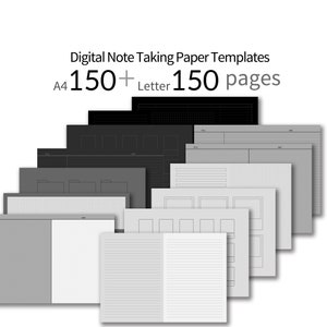 150+150pages[gray+black]GoodNotes, Notability NoteTaking Paper Templates-Landscape - Digital notebook Templates - A4, Letter