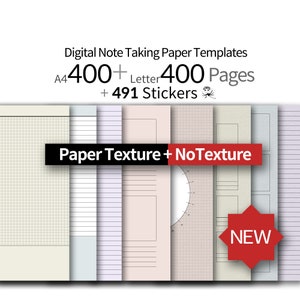 400 + 400 páginas [N003] GoodNotes, Nota de Notabilidade Tomando Modelos de Papel - Textura de Papel - Retrato Sem Textura - caderno - A4, Carta, Adesivos