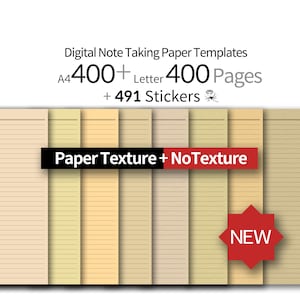400 + 400 páginas [N008] GoodNotes, Notability NoteTaking Templates - Textura de papel - NoTexture Portrait - Caderno digital - A4, Carta, Adesivos