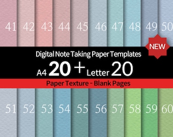 20+20pages[A03]-GoodNotes, Notability NoteTaking Paper Templates-Paper texture- Portrait - Digital notebook - A4, Letter, Stickers, Blank