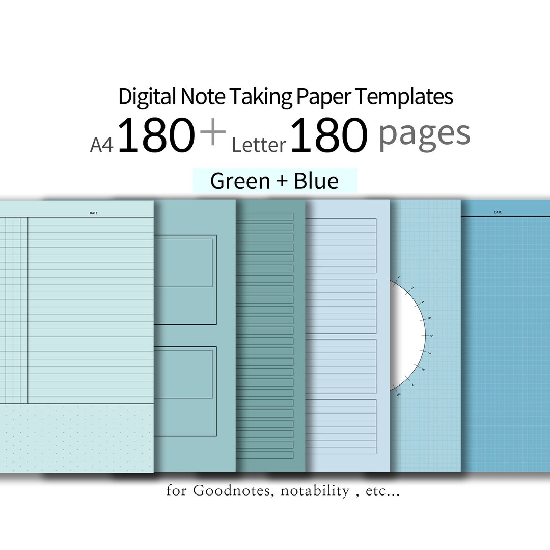 Green & Blue Note Taking Paper Templates for Goodnotes, Notability ...
