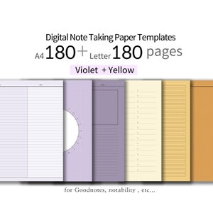 180+180pages[Violet+Yellow]GoodNotes, Notability NoteTaking Black Paper Templates-Portrait - Digital notebook Templates - A4, Letter