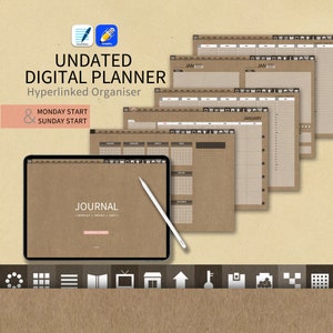 undated yearly digital bullet journal No.02[kraft] - landscape, horizontal - goodnotes planner+sticker
