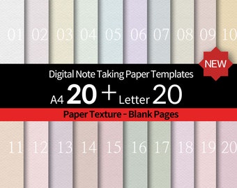 20+20pages[A01]-GoodNotes, Notability NoteTaking Paper Templates-Paper texture- Portrait - Digital notebook - A4, Letter, Stickers, Blank