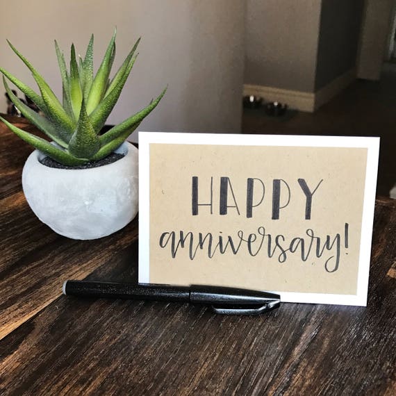 Happy Anniversary Card Handmade Rustic Calligraphy Card Etsy