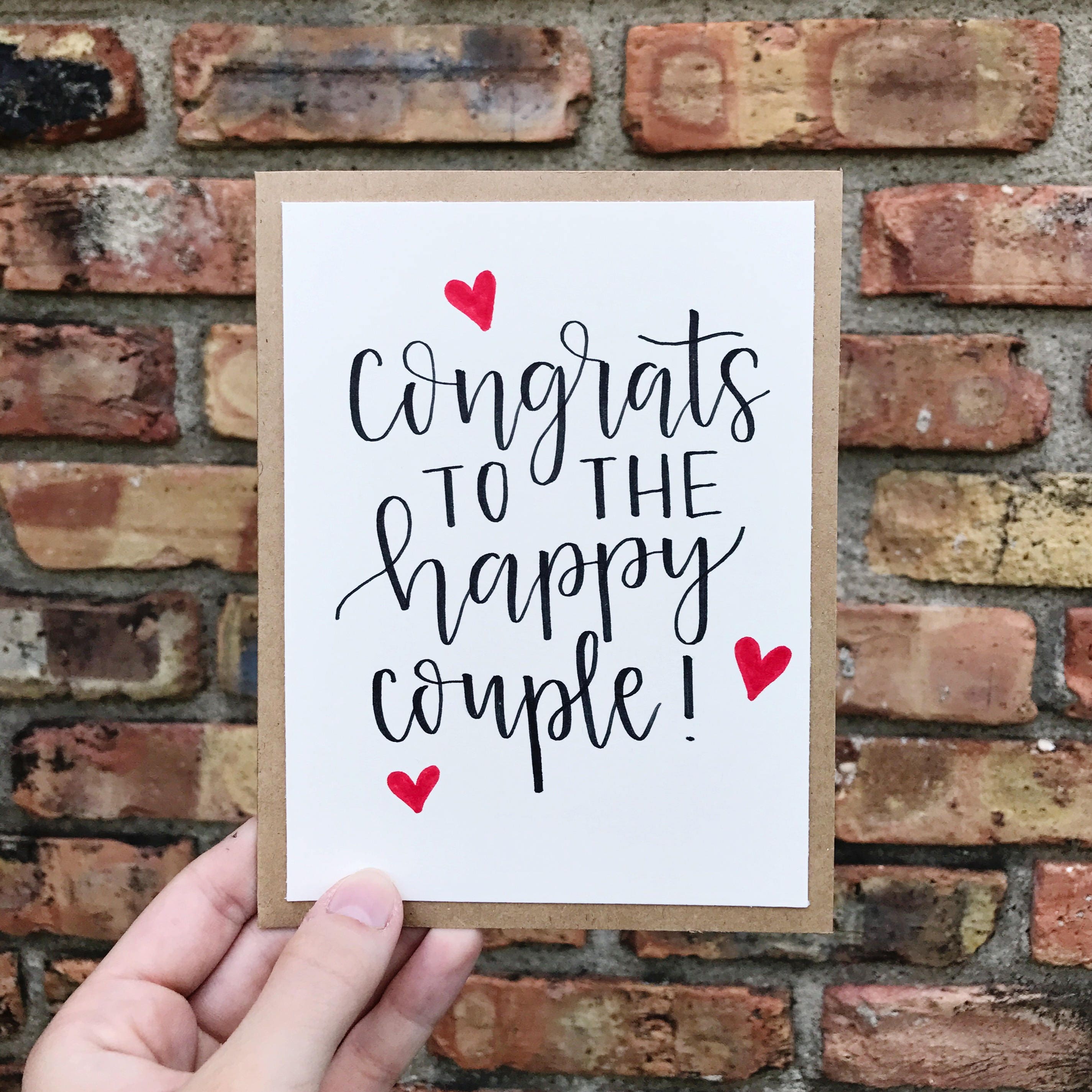 Congrats to the Happy Couple Greeting Card with Red Hearts Etsy