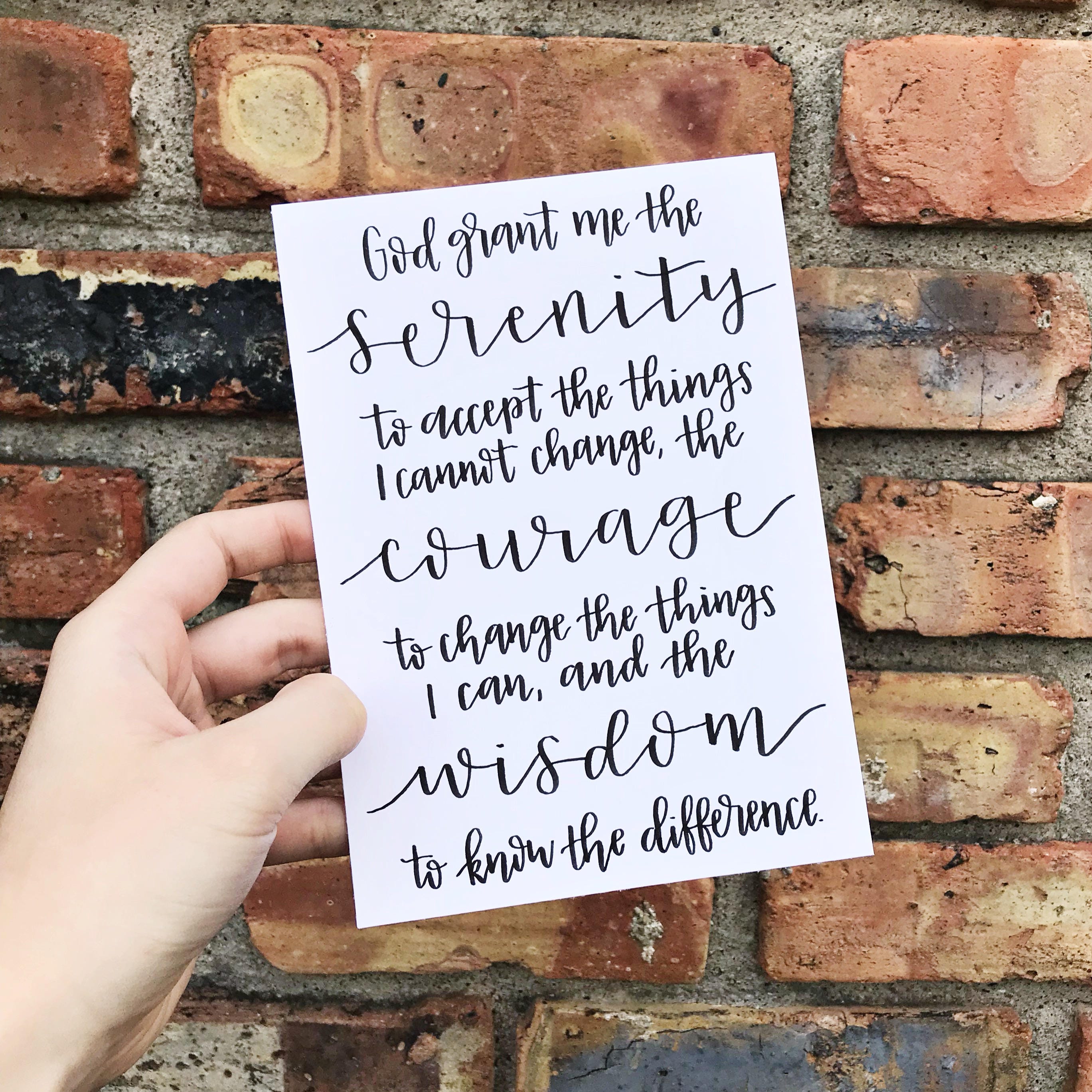 serenity prayer hand lettered print on white cardstock paper etsy