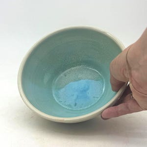 Handmade Wheel-Thrown Ceramic Bowl, Aqua Blue and Off White Glaze