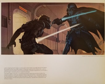 Vintage 1978 Star Wars A New Hope Luke Skywalker vs. Darth Vader by Ralph McQuarrie 11 x 14 Production Art Print