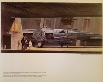 Vintage 1978 Star Wars A New Hope Millenium Falcon on Mos Eisley by Ralph McQuarrie 11 x 14 Production Art Print
