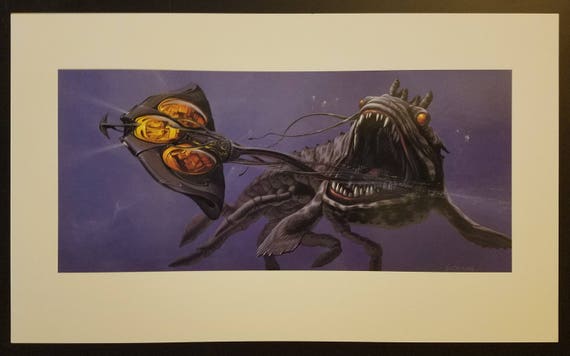 Vintage 1999 Star Wars The Phantom Menace Gungan Sub Escape by Doug Chiang 10.5 x 17.5 Production Art Lithograph