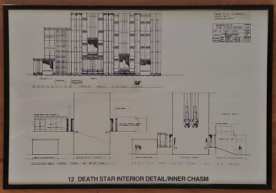 Vintage 1977 Star Wars Death Star Interior Detail Inner Chasm 13 X 19 Blueprint