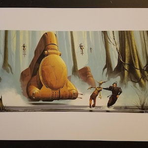 Vintage 1999 Star Wars The Phantom Menace The Jedi Save Jar Jar Binks by Doug Chiang 10.5 x 17.5 Production Art Lithograph