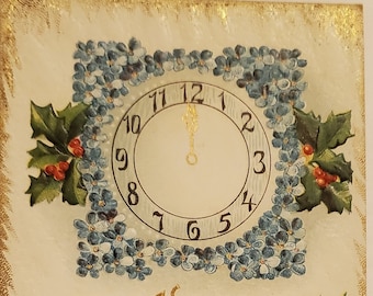 Post Card Holiday Christmas Clock EMBOSSED