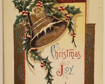 Post Card Holiday Christmas Bells Holly Christmas Joy