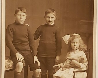 Postcard RPPC Children Two Boys and 1 Girl Siblings