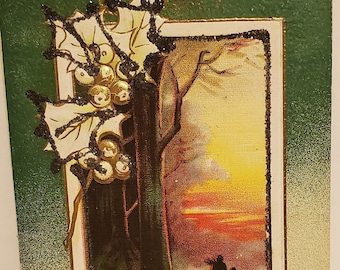Vintage New Year Joy Postcard: Winter Scene