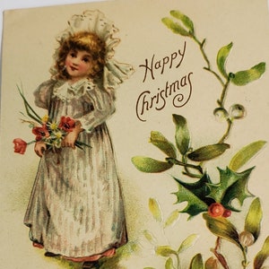 Cartolina natalizia Bambina di Natale w Fiori EMBOSSED 1908 Timbro postale Rochester NY