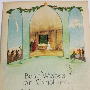 Tarjeta postal Navidad Natividad Bíblica Verso Bíblico 1930 Anderson Ind. Matasellos Nueva York