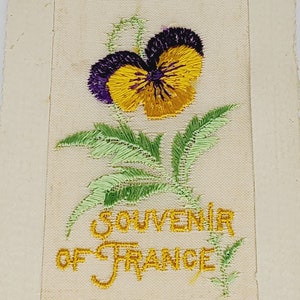 Postcard France Embroidered Silk Souvenir of France
